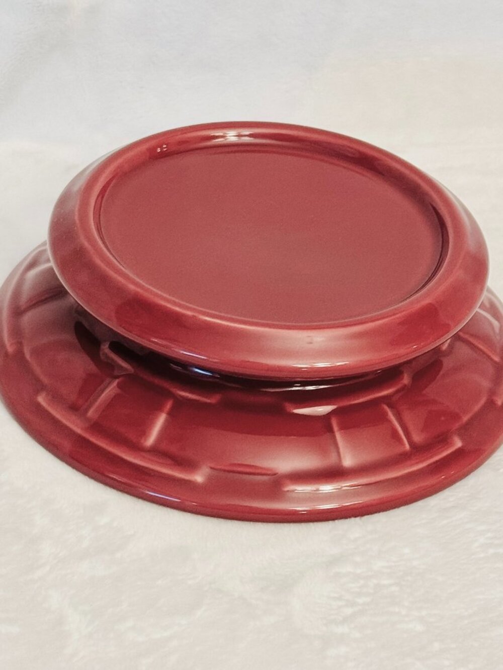 Longaberger Pottery Woven Traditions Paprika Red 4" D Pillar Candle Holder Base